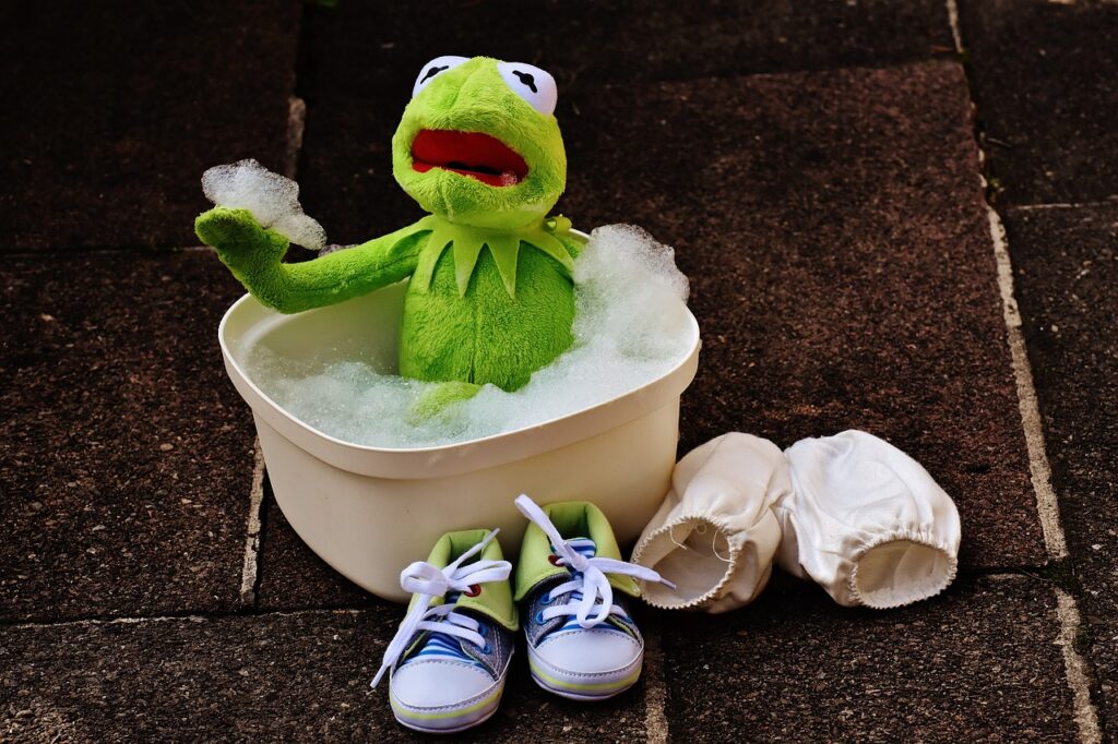 kermit-baignoire entretien doudou